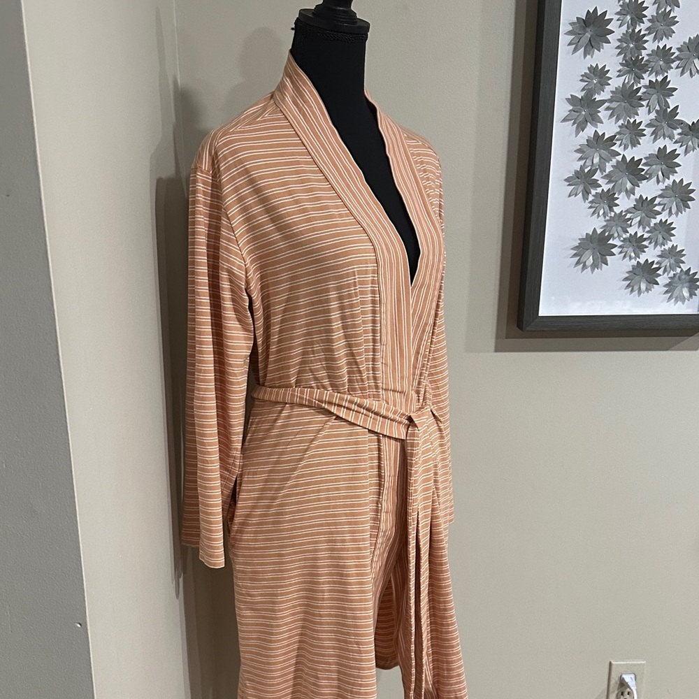 *HAVEN WELL WITHIN* Striped Peach x White Wrap Organic Cotton Robe Size Small - Picture 6 of 12